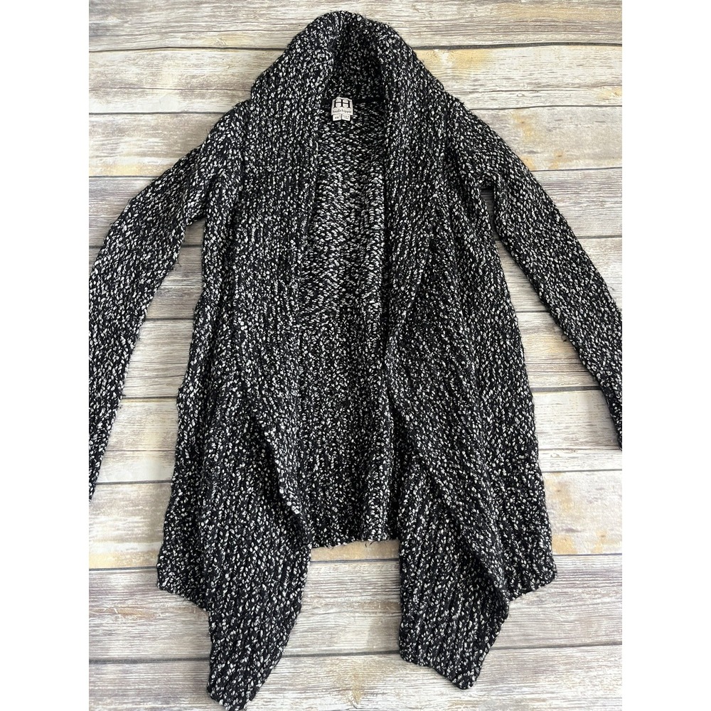 HAUTE HIPPIE‎ Chunky Black/White Wool Blend Open Cardigan Size XS
